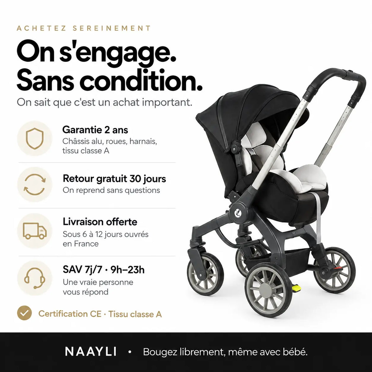 Poussette nouveau né 3 en 1 - NAAYLI