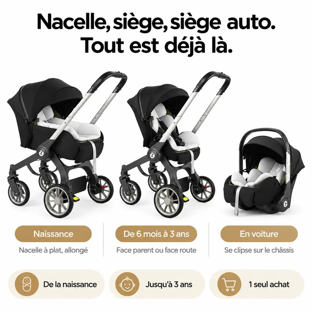 Poussette nouveau né 3 en 1 - NAAYLI