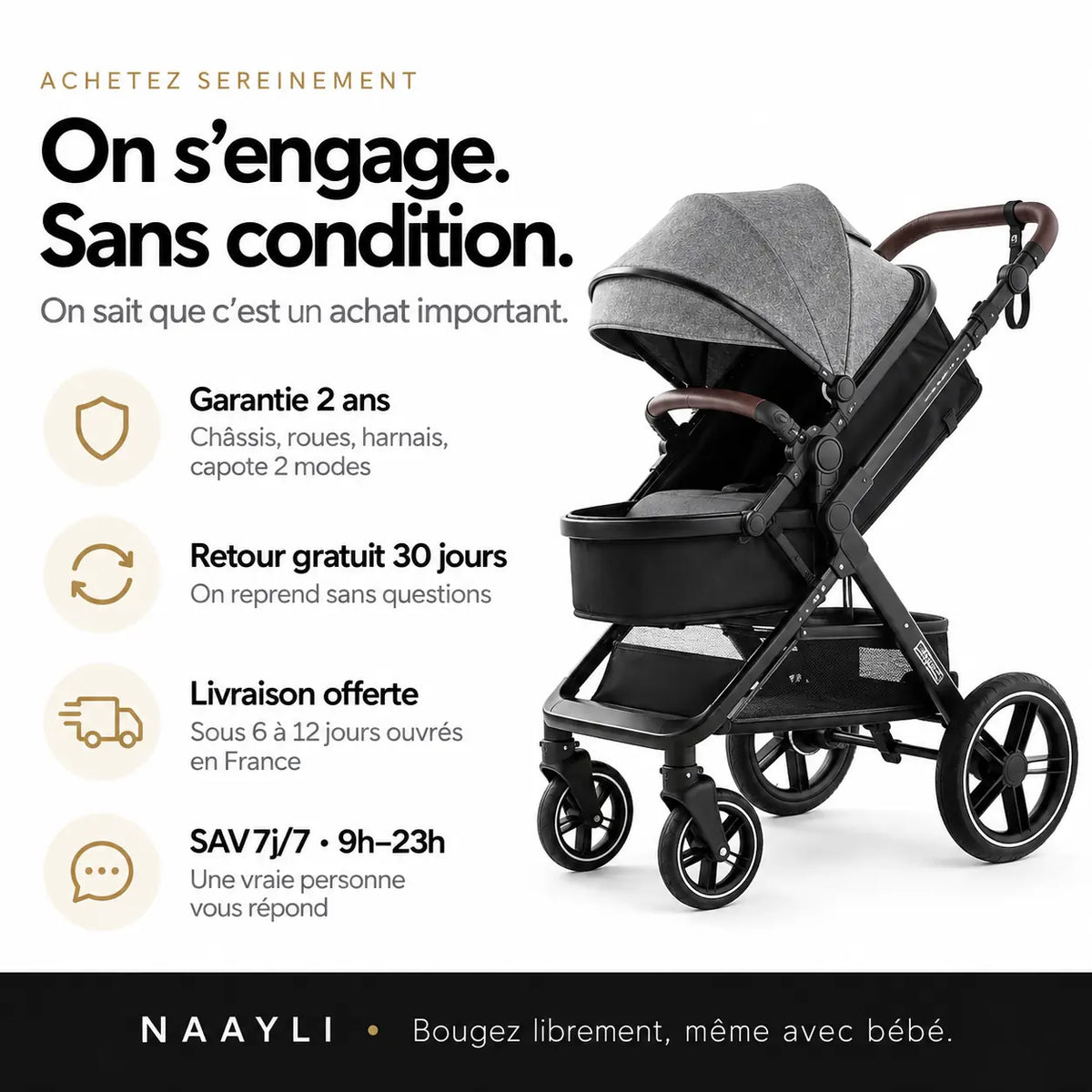 Poussette 3 en 1 compacte - NAAYLI