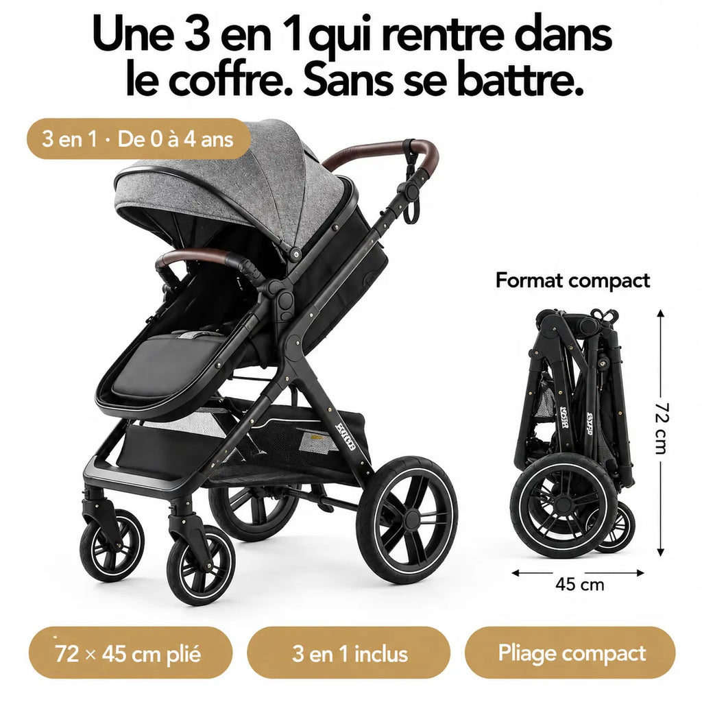 Poussette 3 en 1 compacte - NAAYLI