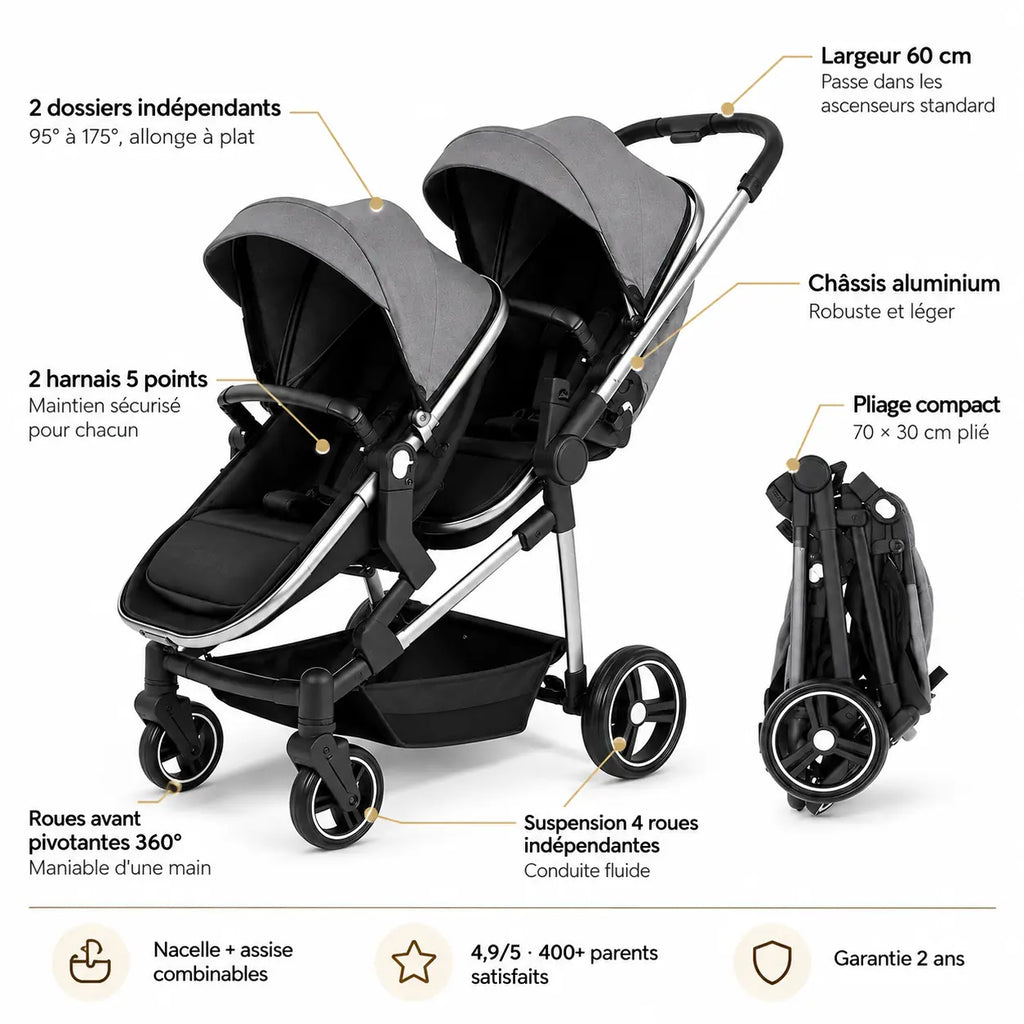 Poussette double compacte évolutive - NAAYLI