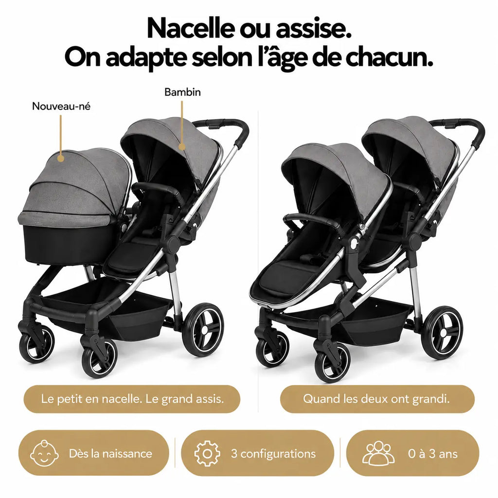 Poussette double compacte évolutive - NAAYLI