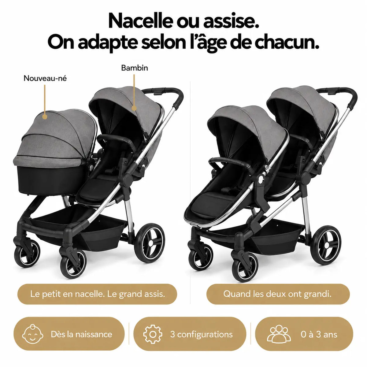 Poussette double compacte évolutive - NAAYLI