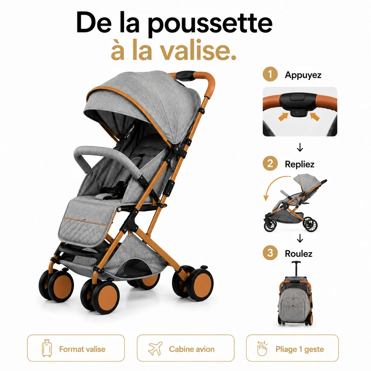 Poussette compacte avion pliage valise - NAAYLI