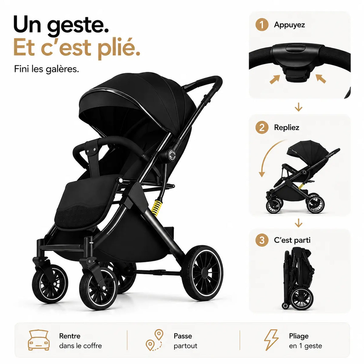Poussette tout terrain suspension 4 roues - NAAYLI