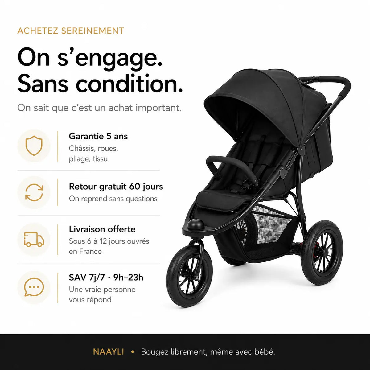 Poussette tout terrain 3 roues - NAAYLI