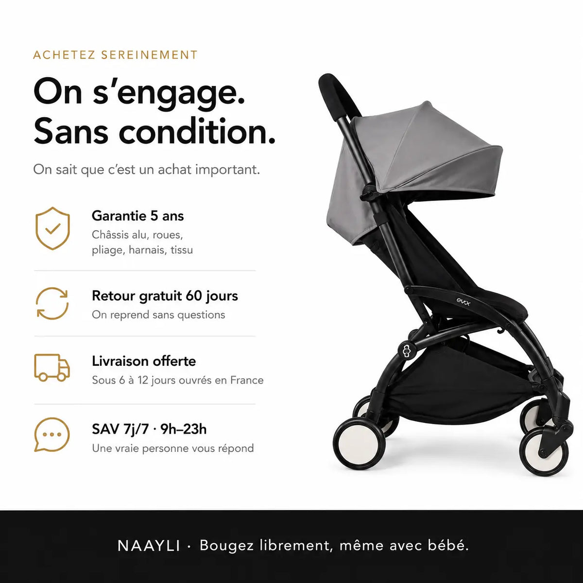 Poussette cabine avion ultra légère - NAAYLI