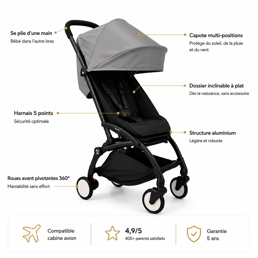 Poussette cabine avion ultra légère - NAAYLI