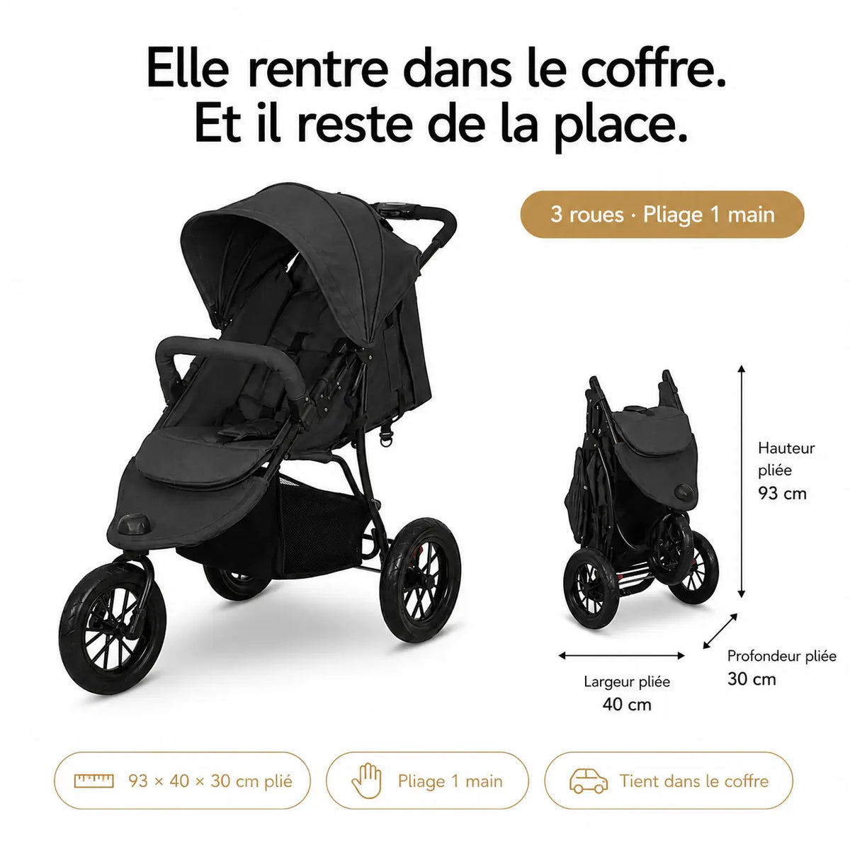 Poussette tout terrain 3 roues - NAAYLI