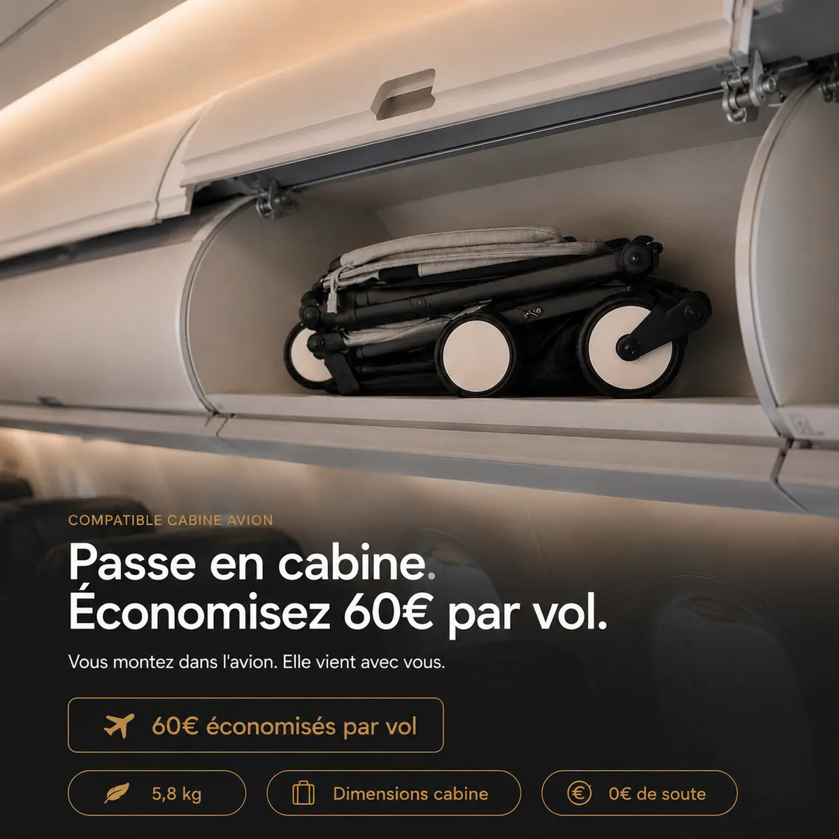 Poussette cabine avion ultra légère - NAAYLI