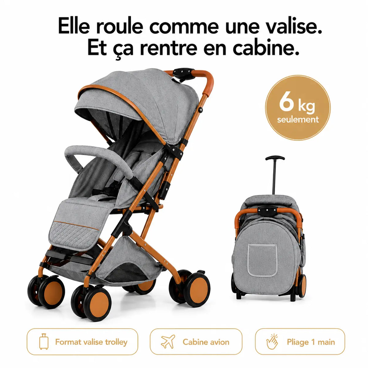 Poussette compacte avion pliage valise - NAAYLI